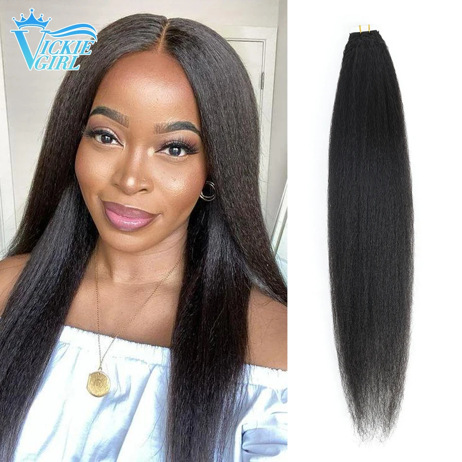 Kinky Straight Tape In Human Hair Extensions 12-26inch Natural Black Light Yaki Tape Hair Extension Cuticle Remy Human Hair