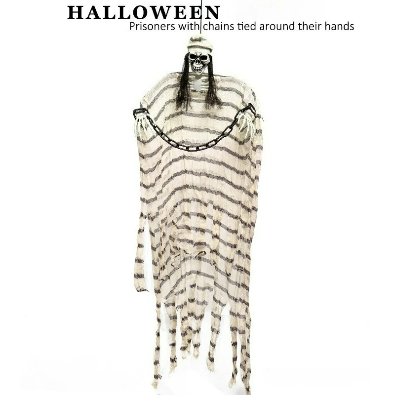 Halloween Chain Prisoner Decoration Ghost Pendant Haunted House Secret Room Colorful Luminous Linen Horror Atmosphere Props