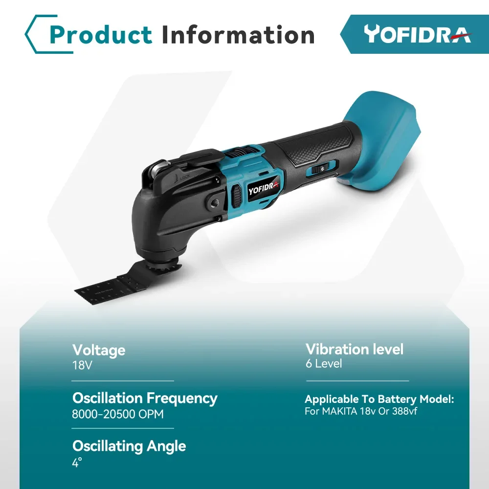 Yofidra-Outil multifonction oscillant sans balais, scie électrique, tondeuse, pelle de coupe, outil de travail de calcul, batterie Makita 18V