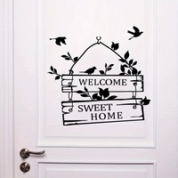 Bird Cartoon Animals ‘Welcome ’ Text Wall Stickers for Door Bedroom Living Room Decor Background Home Decoration Wall Decals