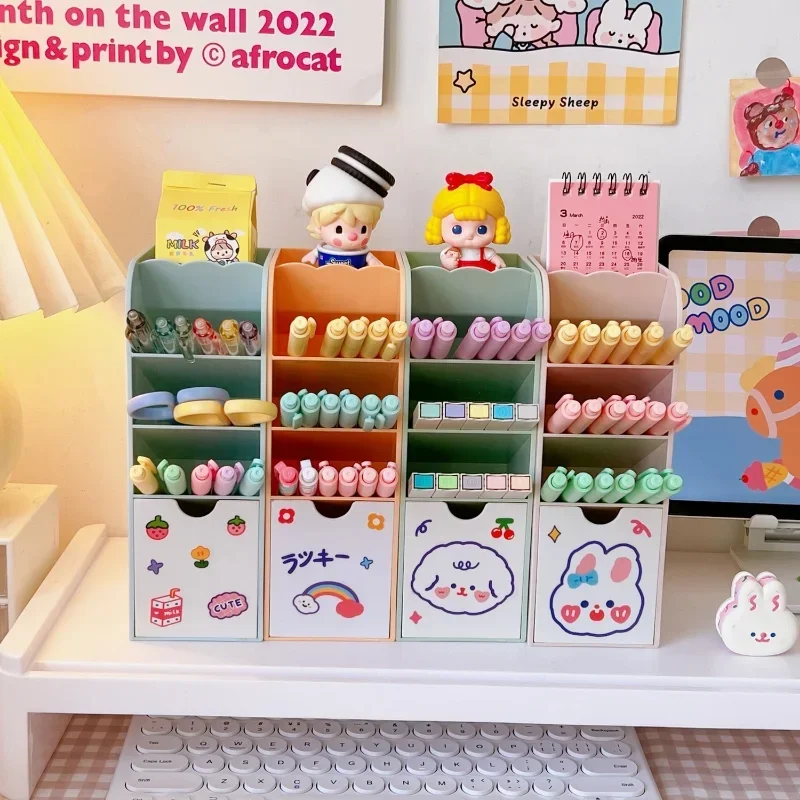 

4 Grid Desktop Pen Holder Small Big Size Kawaii Makeup Brushes Lipstick Pens Storage Organizer School Stationery