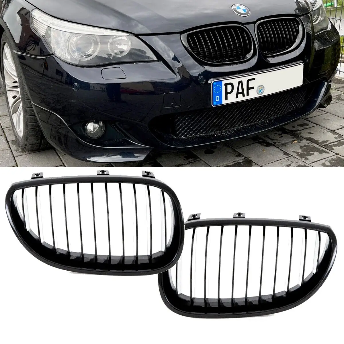 Replacement Accessories for BMW E60 E61 5 Series M5 525I 2003-2010 Front Hood Bumper Kidney Grille Single Slat Grill Gloss Black