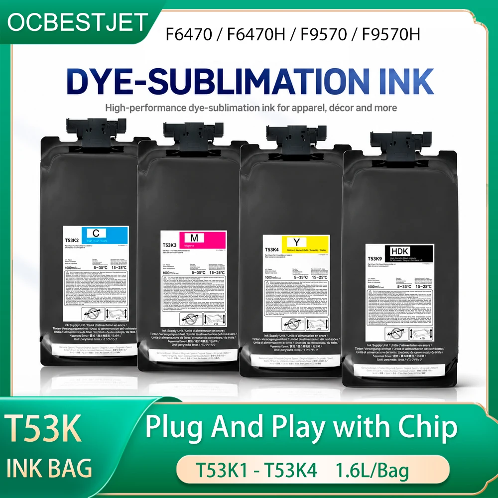 For Epson 1.6L T53K Ultrachrome Dye Sublimation Ink Bag 1 Ink Pack CMYK for F6470 F6470H F9570 F9570H Printers T53k T53K1 T53K4