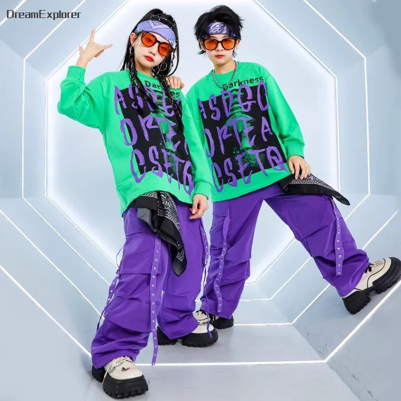 Boys Hip Hop Vest Sweatshirt Colorful Cargo Pants Girls Street Dance Clothes Sets Kids Jazz K-pop Costumes Children Streetwear