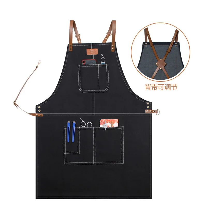 Fashion Europe Cowboy Bartenders Barista Barber Florist Men Women Kitchen Outdoor Barbecue Leather Belt Worker Uniform Apron