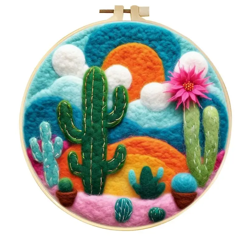 

GATYZTORY Needle Felting Wool Lotus Scenery Wool Needle Felt Painting For Adults Kits Wool Felting Yarn Supplies Diy Craf