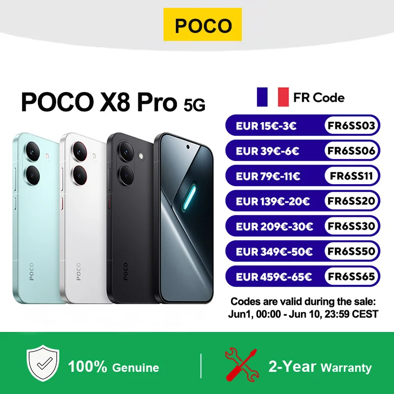 Version Globale POCO X8 Pro 5G Smartphone Dimensity 8500-Ultra Écran 6,59'' 6500mAh Caméra principale 50MP Étanche IP68