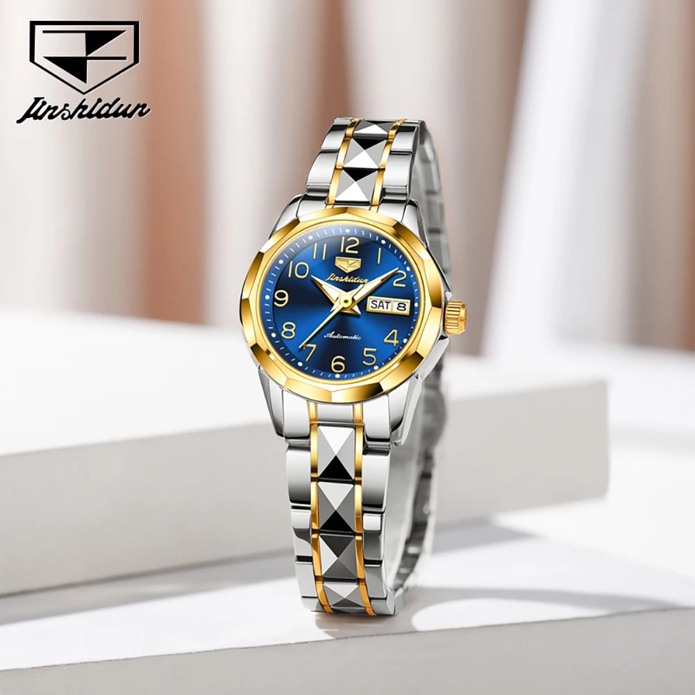 

JINSHIDUN 8990 Seiko movement Sapphire Mirror Steel shell Steel belt Digital Tungsten Steel Woman's Mechanical Watch
