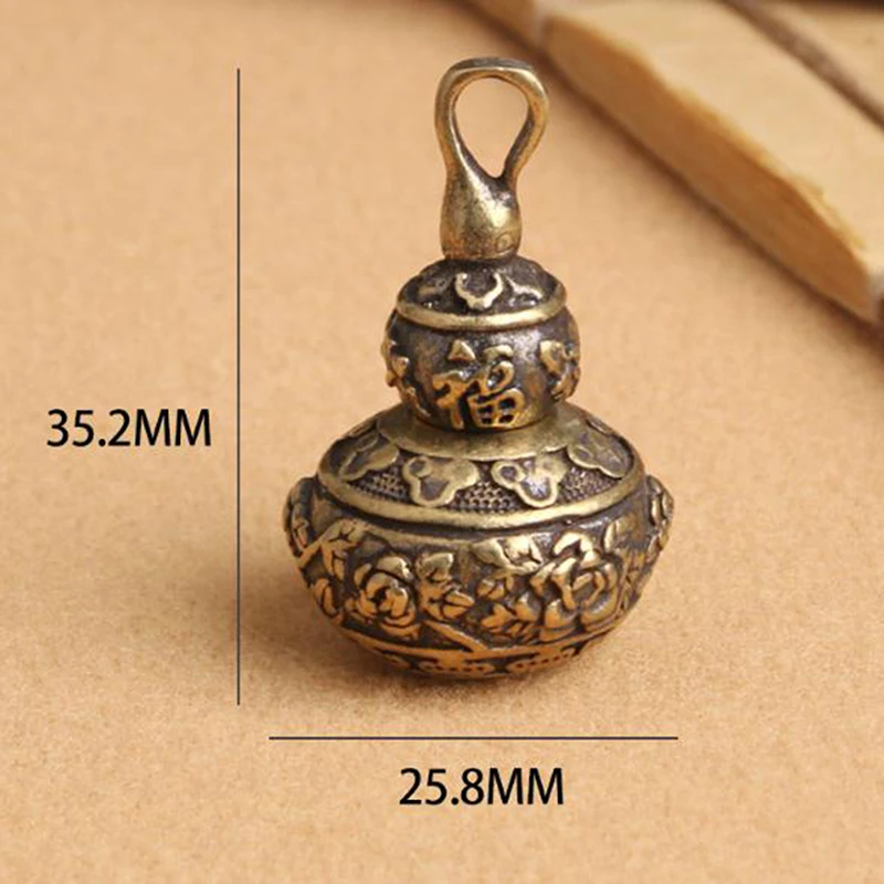 Brass Chinese Letters Blessing Lotus Gourd Charms Copper Lucky Car Key Chain Pendants Pill Box Medicine Case Container Bottle