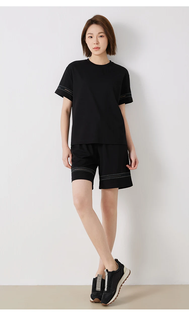 KW9513247 Women's Comfortable Elastic Waist Strap Solid Color Mixed Cotton Shorts