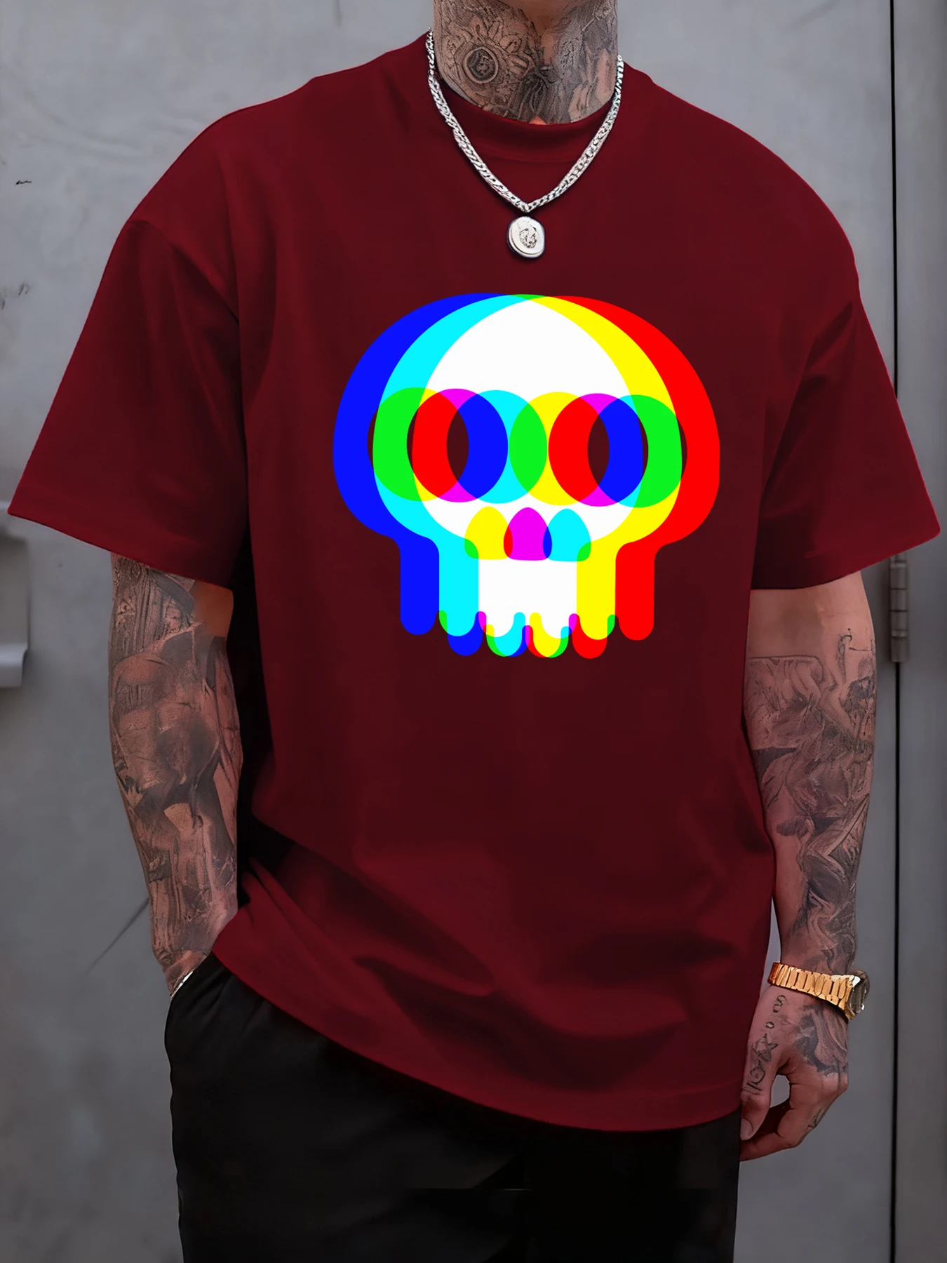 Bunte Schädel Halluzination Druck Männer T-Shirt Baumwolle Casual Kurzarm Sommer Lose T Shirt Weiche Kleidung Hip Hop Tops