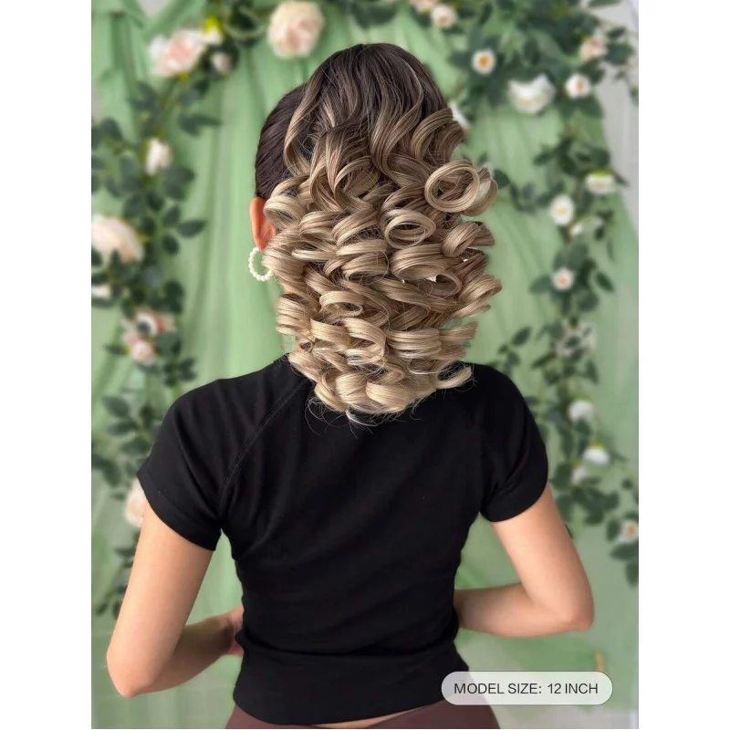 

Deep Wave Heat-Resistant Synthetic Ponytail Wig – Black/Brown, Claw Clip, Women, Daily, Christmas, Halloween