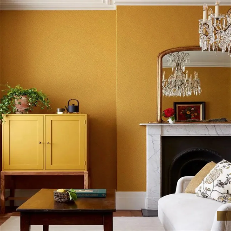 Pure plain color gold wallpaper silk gold foil wallpaper gold yellow living room bedroom background wall non self adhesive