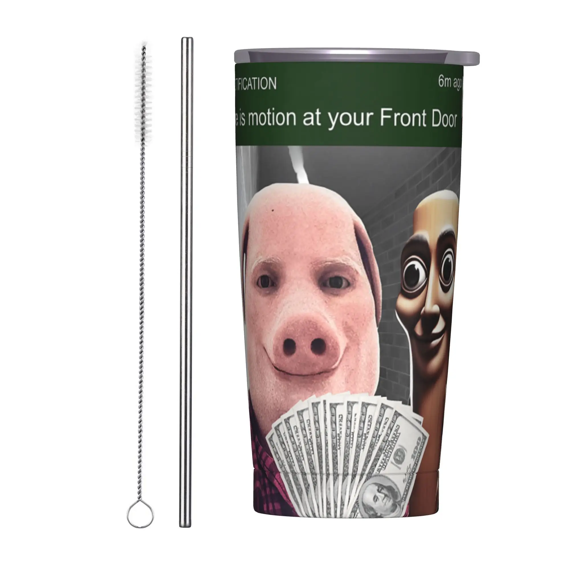 John Pork and Tung Tung Sahur Front Door Motion Tumbler Vacuum Insulated  Coffee Cups Stainless Steel Mugs Water Bottle, 20oz
