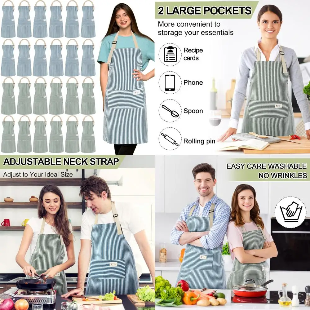 

Unisex Linen Kitchen Aprons with Pockets - 24 Pack Adjustable Chef Aprons for Men and Women, Ideal for Cooking and Baking