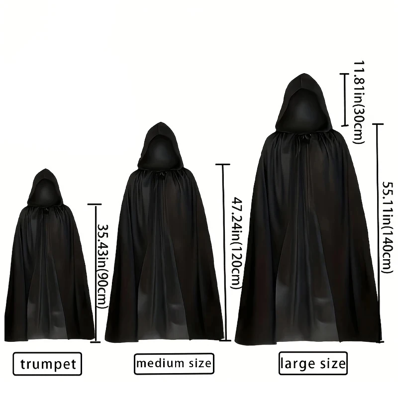 Black Hooded Cape, Suitable For Both Men And Women To Play Vampires, Wizards, And Death Cloaks On Halloween Costume Accessories