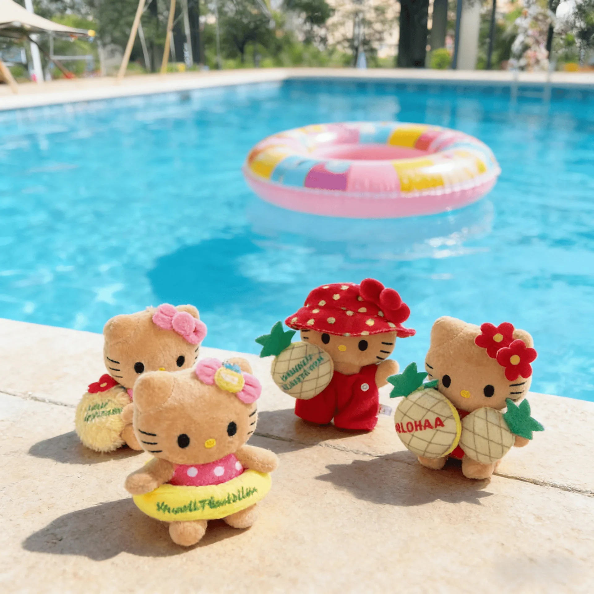 

Hawaiian Hello Kitty Plush Keychain Cute Pineapple Aloha Kitty Stuffed Bag Charm 10cm Summer Beach-themed Pendant