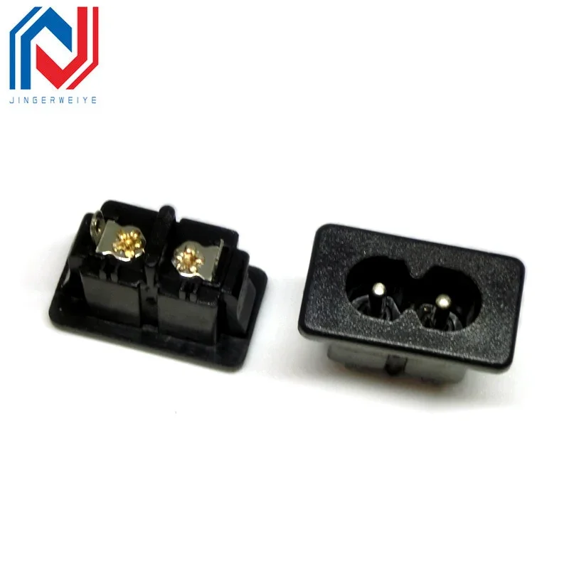 2PCS IEC320 C8 Black 2 Terminal Power Plug Inlet Socket AC 250V 2.5A AC Power Socket Connector Plug Copper Core  US EU Plug
