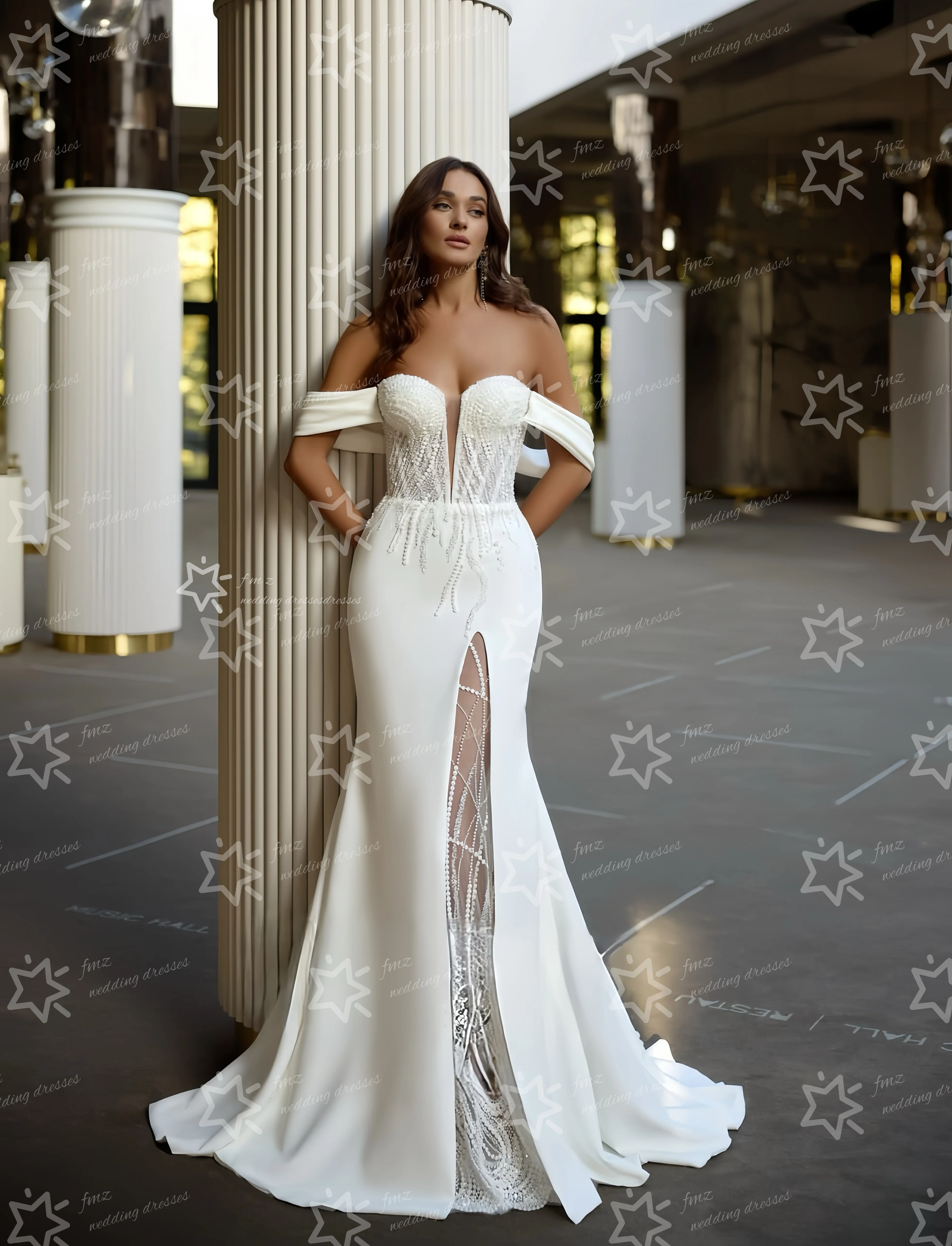 Customzied Mermaid Slit Satin Lace wedding dress 2025 vestidos de novia amanda novias amanda novias official