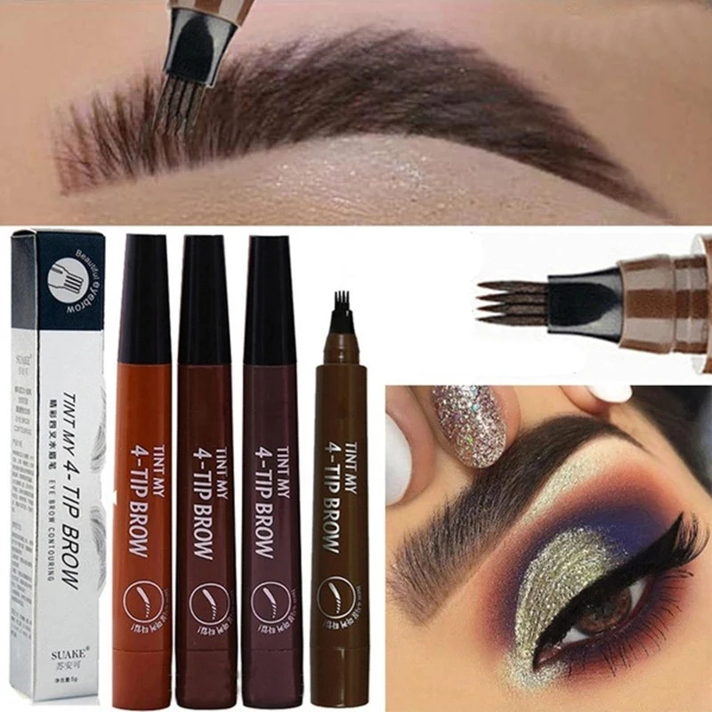 5 Colors 4 Forks Eyebrow Pen Lasting Eye Brow Tattoo Enhancers Waterproof Microblading Eyebrow Pencil Brow Styling Cosmetics