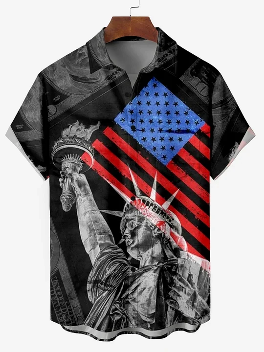 Men's Independence Day Flag Celebration Graphic shirts 3D Print Turndown Collar Shirt Short Sleeve Shirt Summer Shirts For Boys