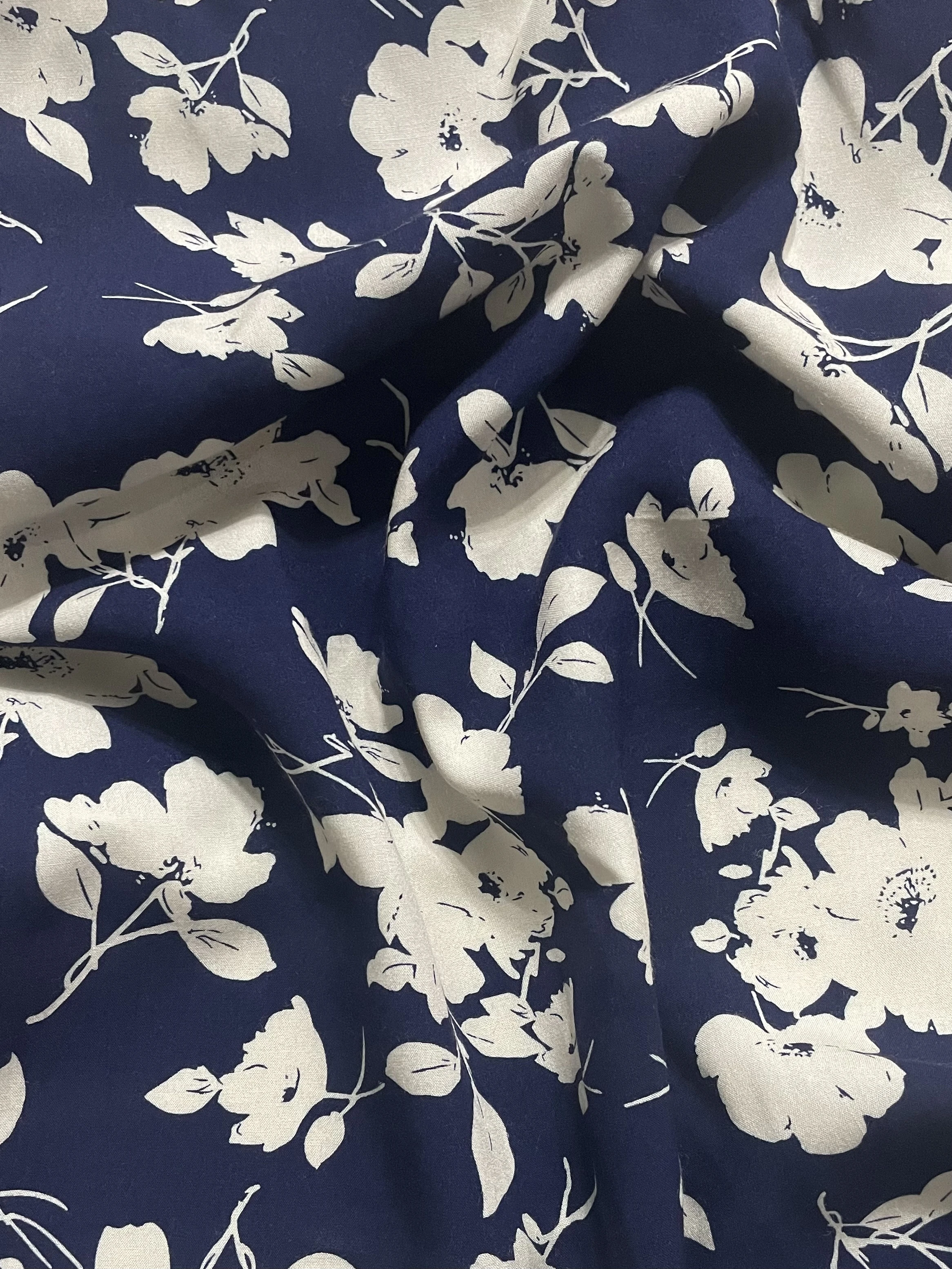 Blue Flower Digital Printing 100% Rayon children's Sewing Cloth Spring and Summer women's Dress Designer Production