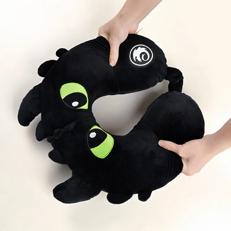 Universal Studios Toothless Plush Neck Pillow: Soft Black Night Fury Travel Support for Napping & Office - Cool Gift