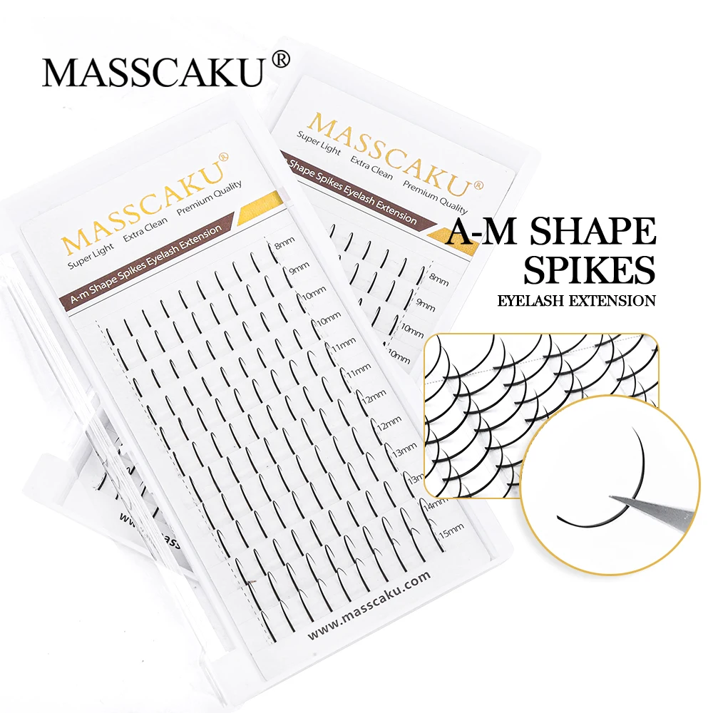 

Wholesale Matte Black Premium Material A-M Shape Spikes Fairy Lashes Premade Russian Natural Fluffy False Eyelashes Extensions
