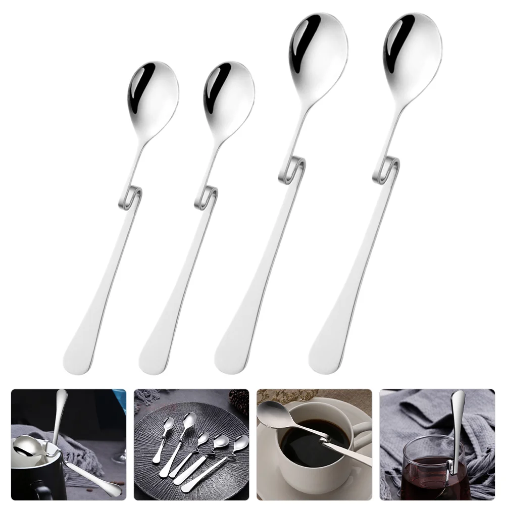 

4 Pcs S-shaped Coffee Spoon Teaspoons Eating Hanging Stir Stainless Steel Stirring for Mixing