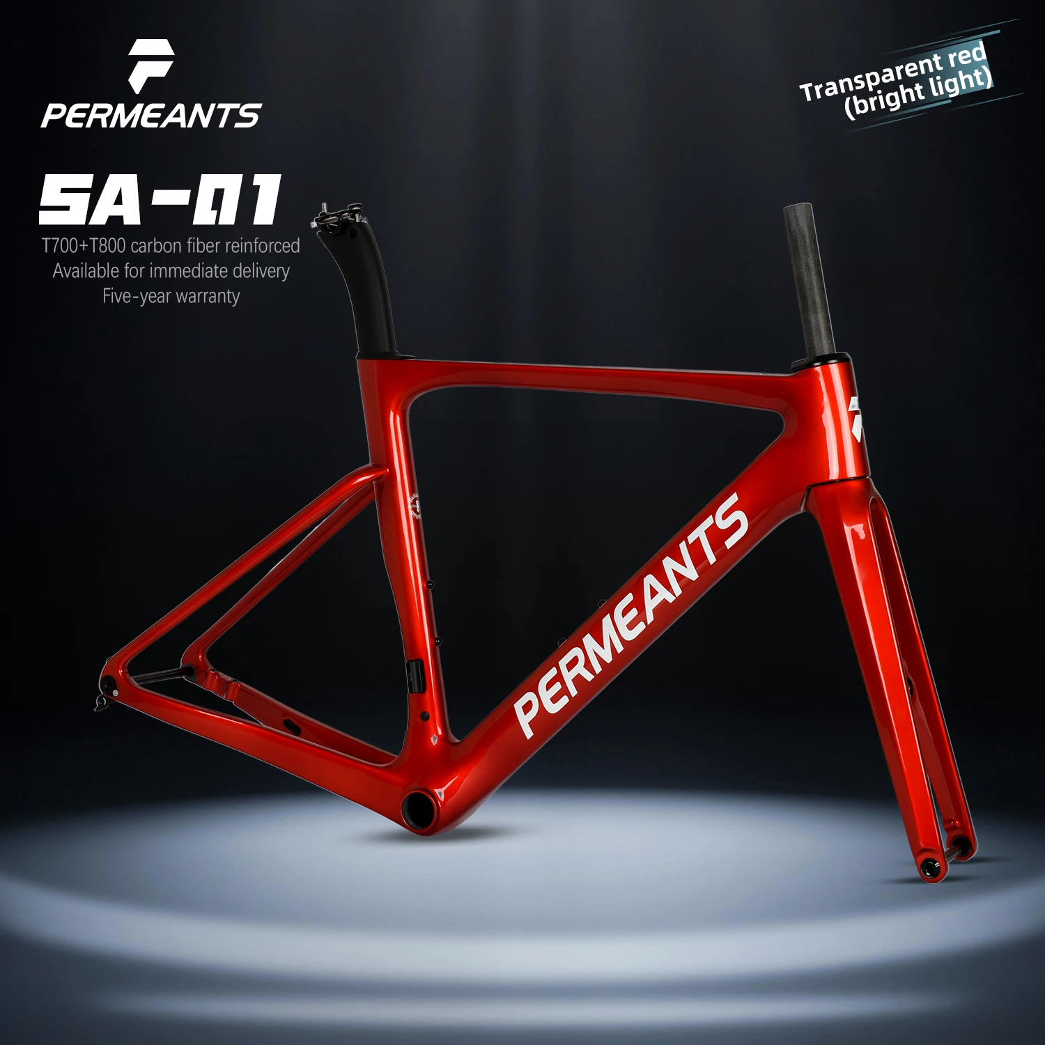 Cuadro de Bicicleta de Carretera de Fibra de Carbono Permeants SA-01, Horquilla Trasera 405, Cadena Corta, Geometría Confortable, Cuadro Aerodinámico, Freno de Disco, Personalizado