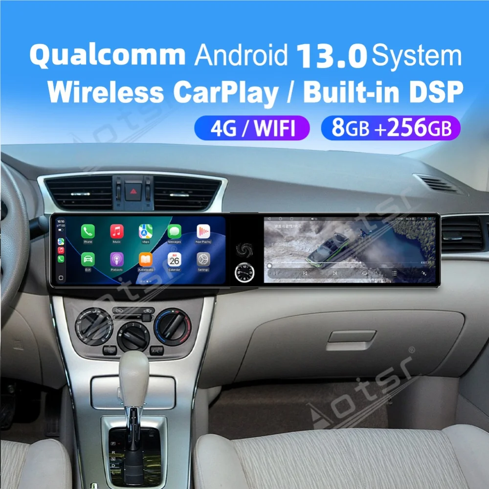 

Двухэкранный автомобильный мультимедийный центр Qualcomm Carplay Android для Nissan Sylphy 2012-2019 с GPS и радио