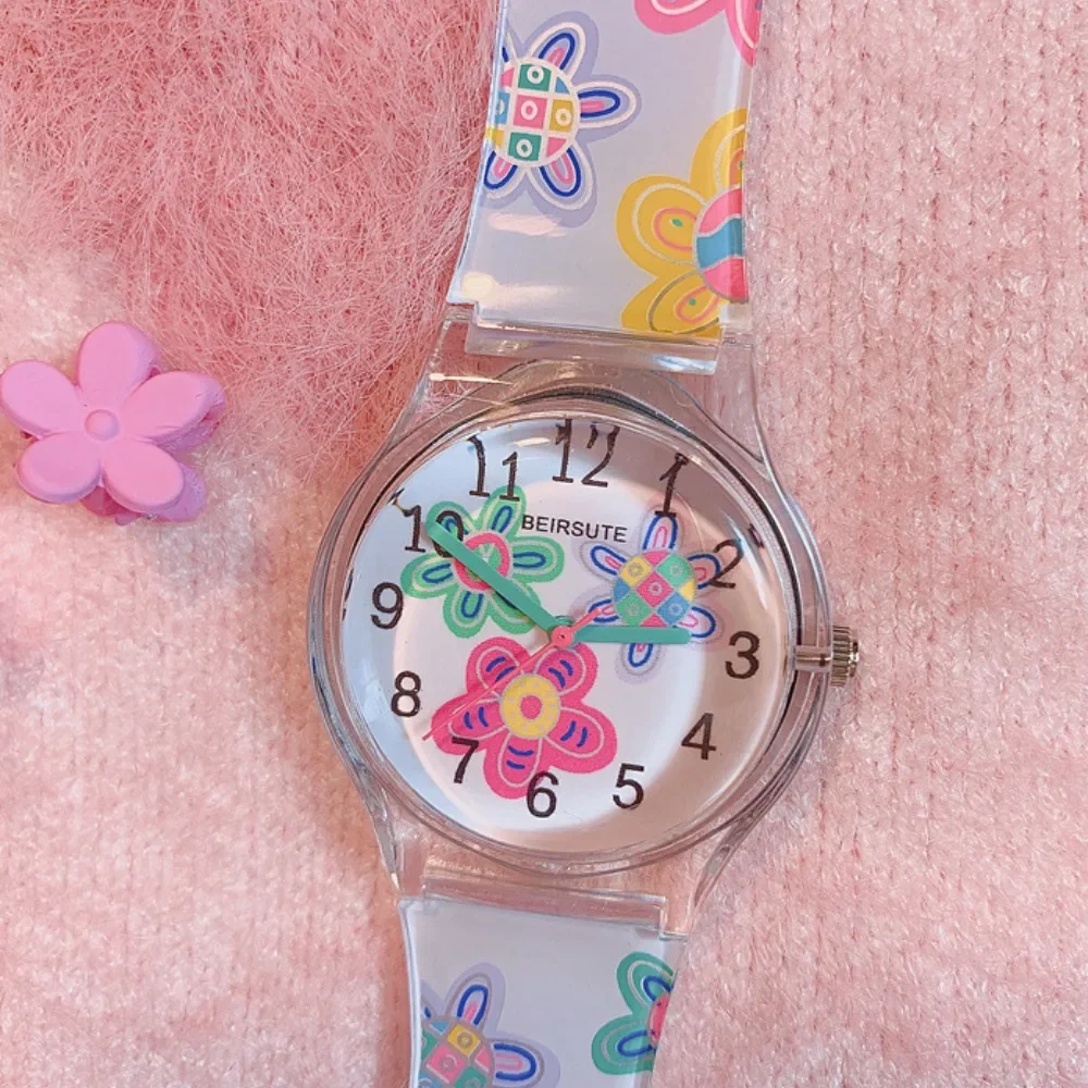 New Fashion Colorful Flower Watch for Girl Women Cute Cartoon Kids Watches Silicone Quartz Candy Color Children Wristwatch Clock