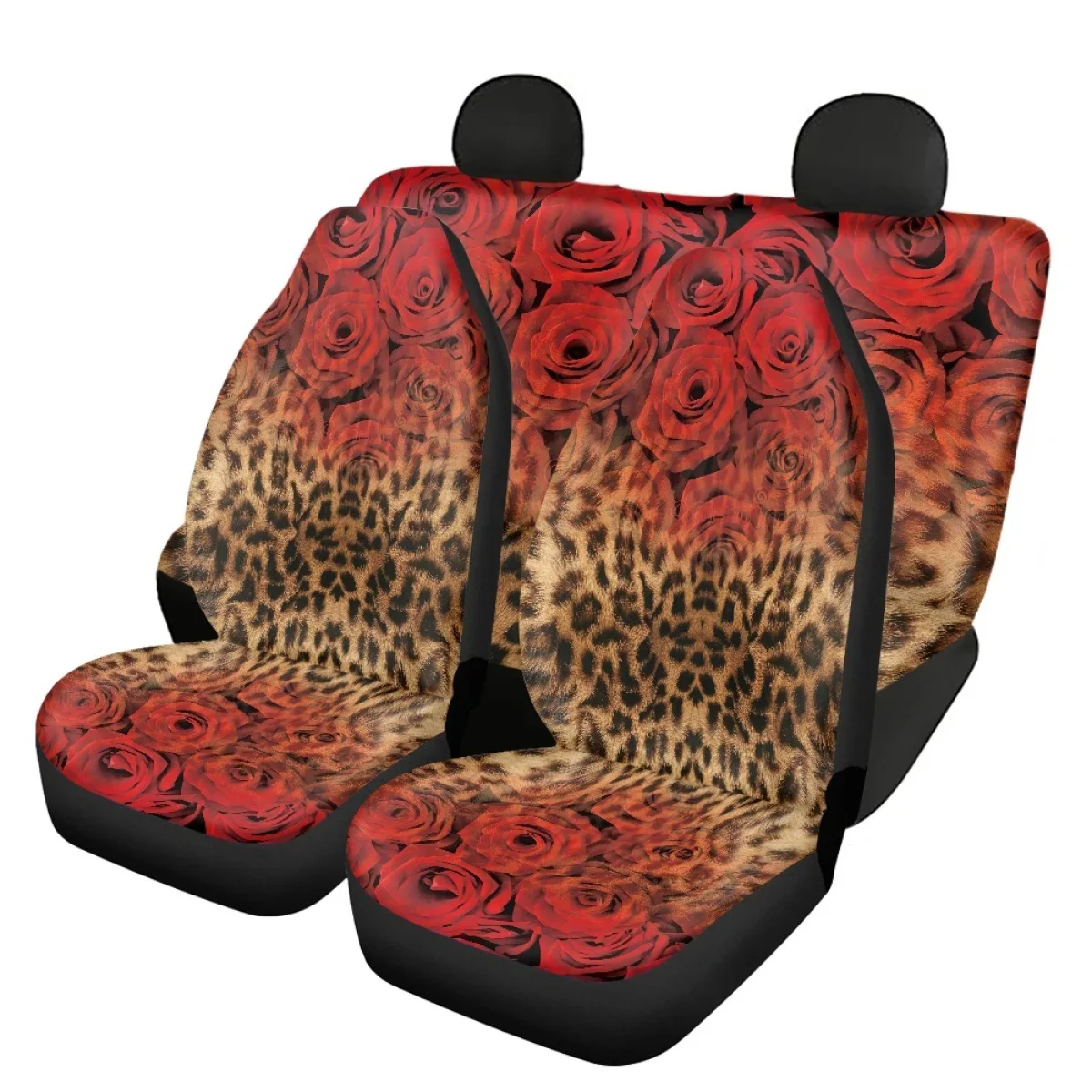 

INSTANTARTS Car Seat Covers Front and Back Seat Covers Leopard Rose Flower Decor Acessaries Universal Fit Most of Vehicles Truck