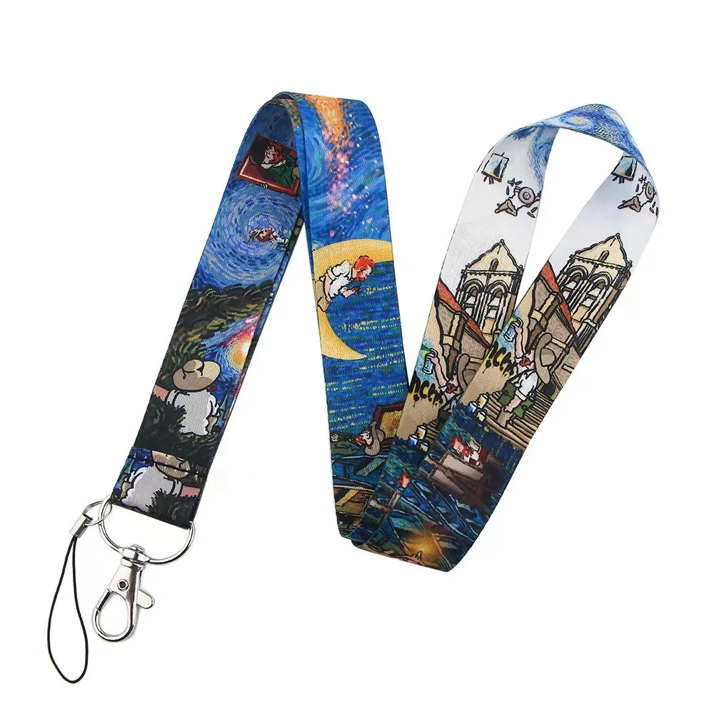 10PCS Painter Sunset Sailboat Van Gogh Lanyard For Keys Neck Straps ID Card Badge Holde Mobile Phone Rope Accessories Kid Gifts