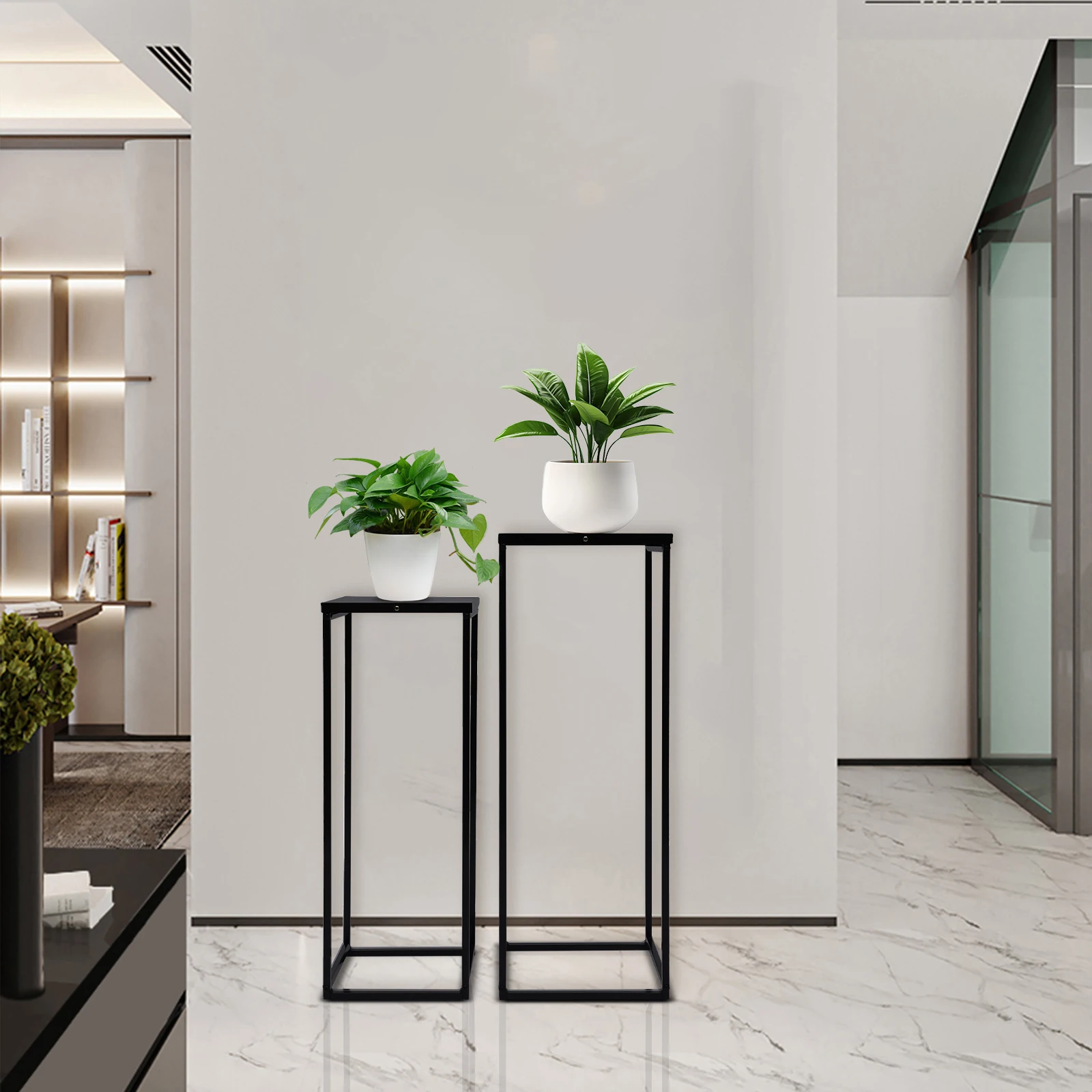 Набор из 2 предметов, черная стойка для цветов, домашний светильник, роскошная железная стойка для цветочных горшков, домашняя гостиная, напольная декоративная стойка для хранения