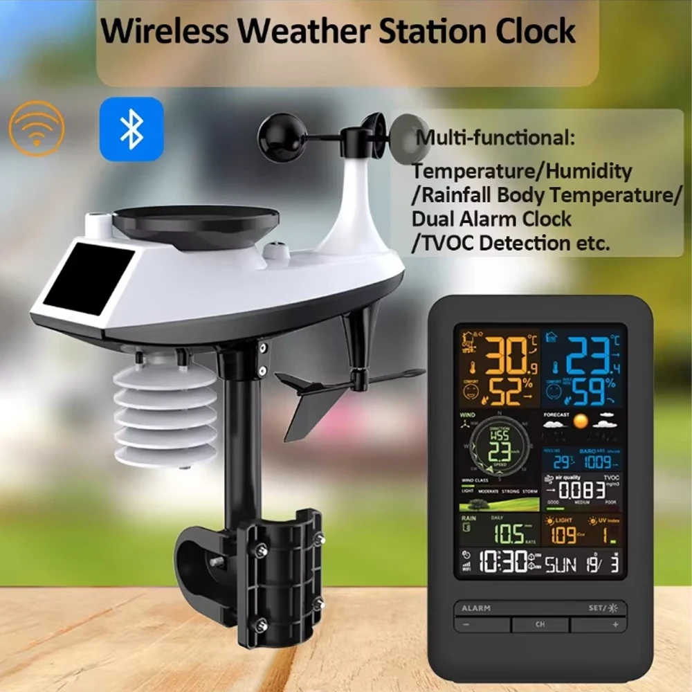 WiFi Smart Weather Station Smart Home Digital Thermometer with Sensor Temperature Humidity Date Light Index Air Quality Monitor