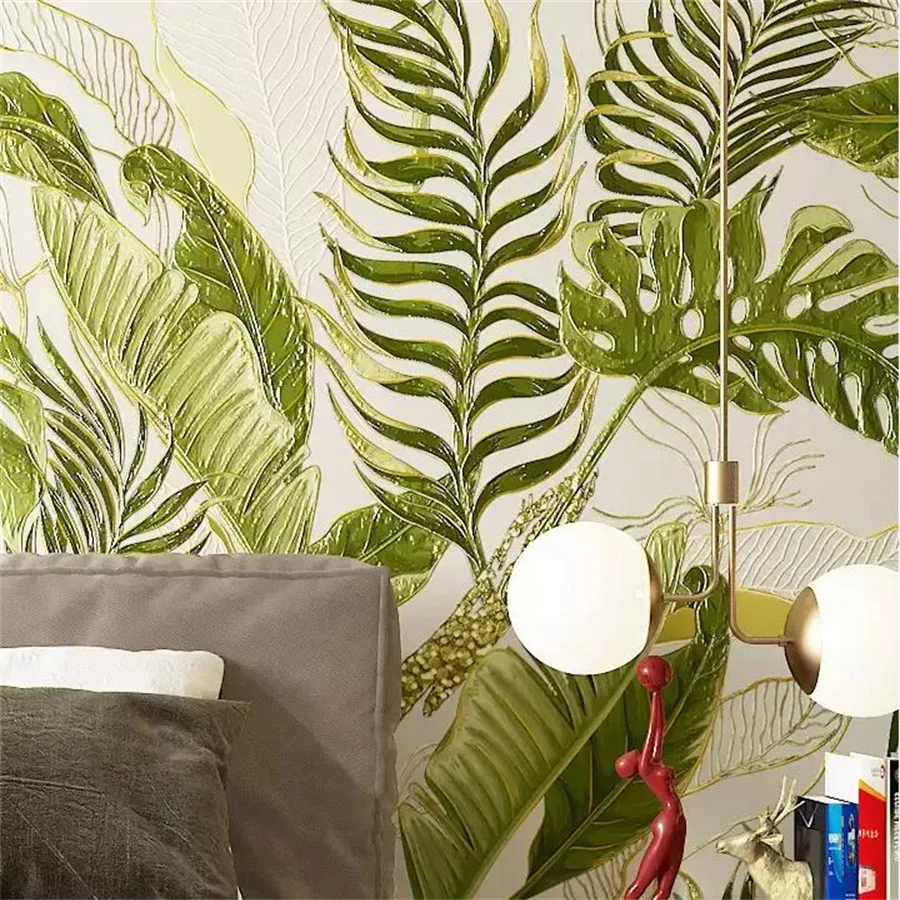 Nordic plant banana leaf wallpaper living room bedroom light luxury high-end feeling non self-adhesive TV background wall papers