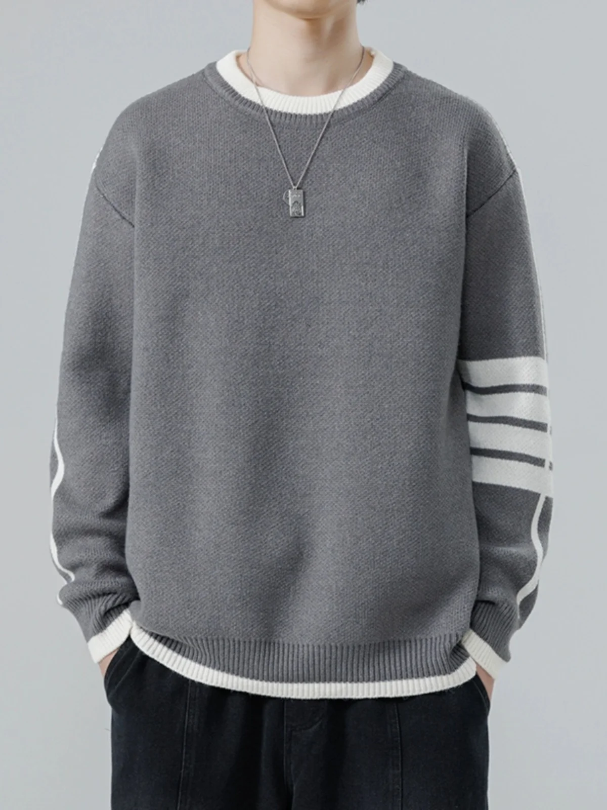 

Men's Casual round Ne Long Sve Knitted Sweater Autumn Winter Trendy Teenage Overhead Top Comfortable Loose Fit Faionable