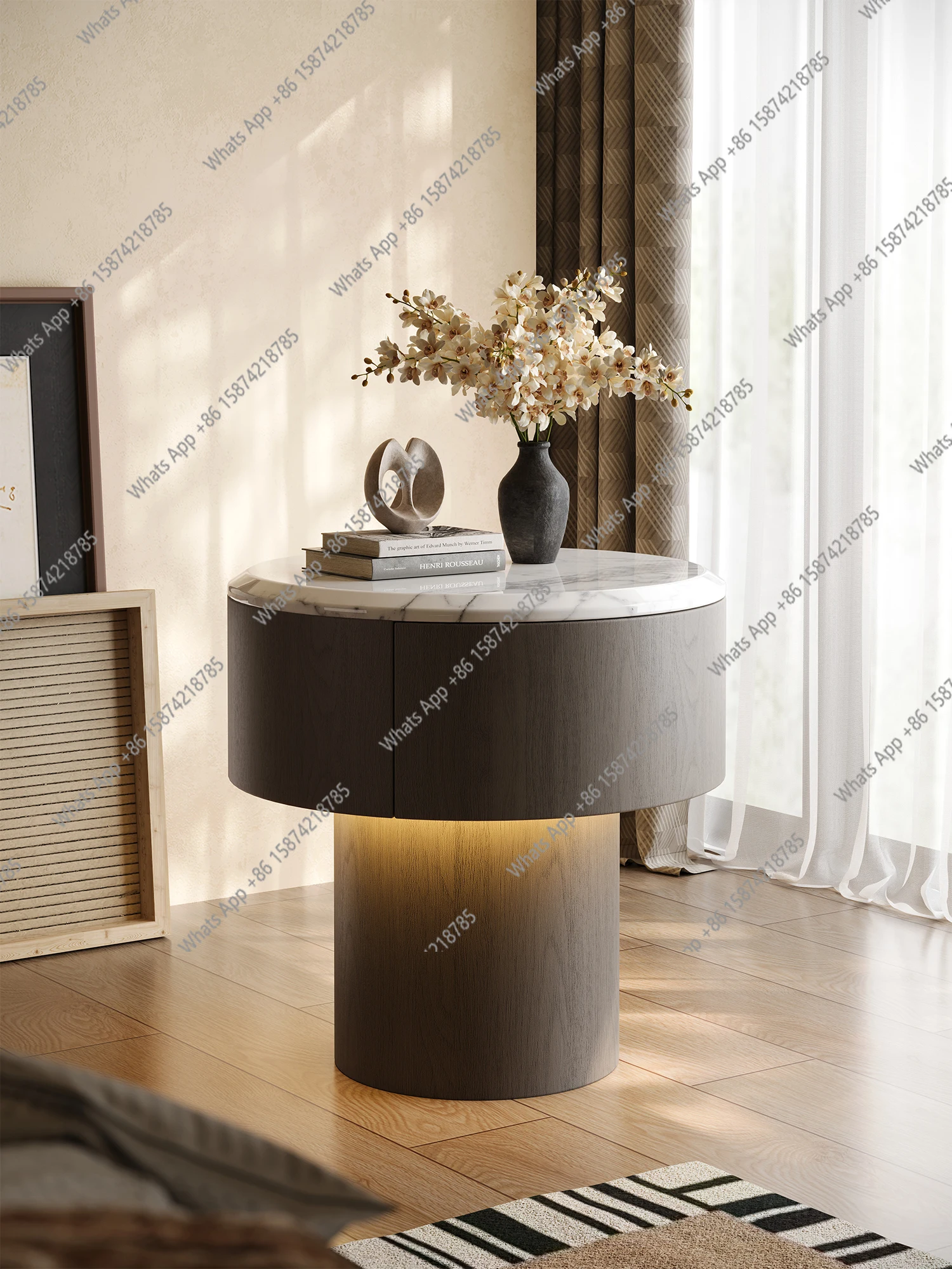 

New designer high-end bedside table marble design bedside table small fashion