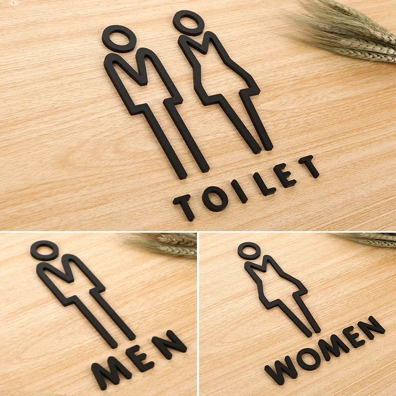 Bathroom Sign Men\'s and Women\'s Restroom Door Sign Wc Toilet Signage Self-adhesive Wall Stickers Gold Black Warm Reminder Signs