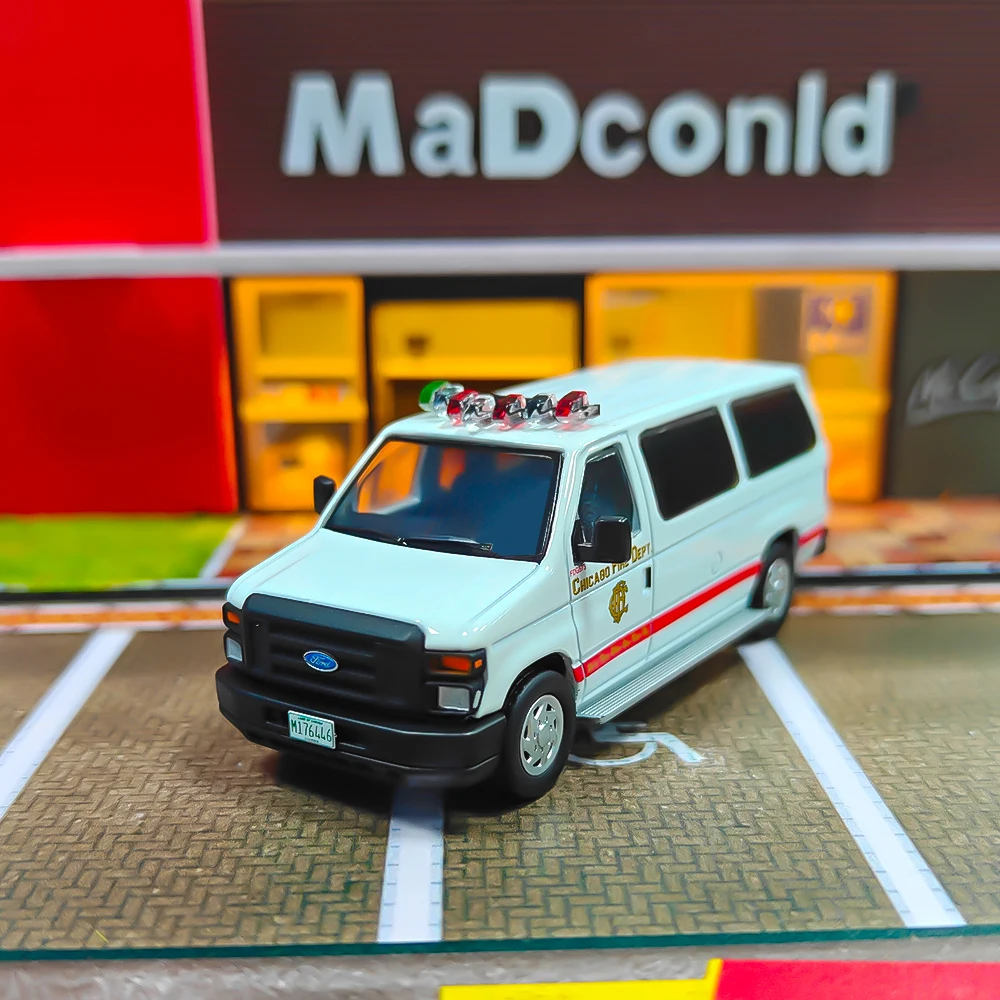 

596 1:64 Ford E-Series Vans-Chicago IL Fire Dept, имитация сплава, модель автомобиля, мини-игрушка, подарочная коллекция, подарок