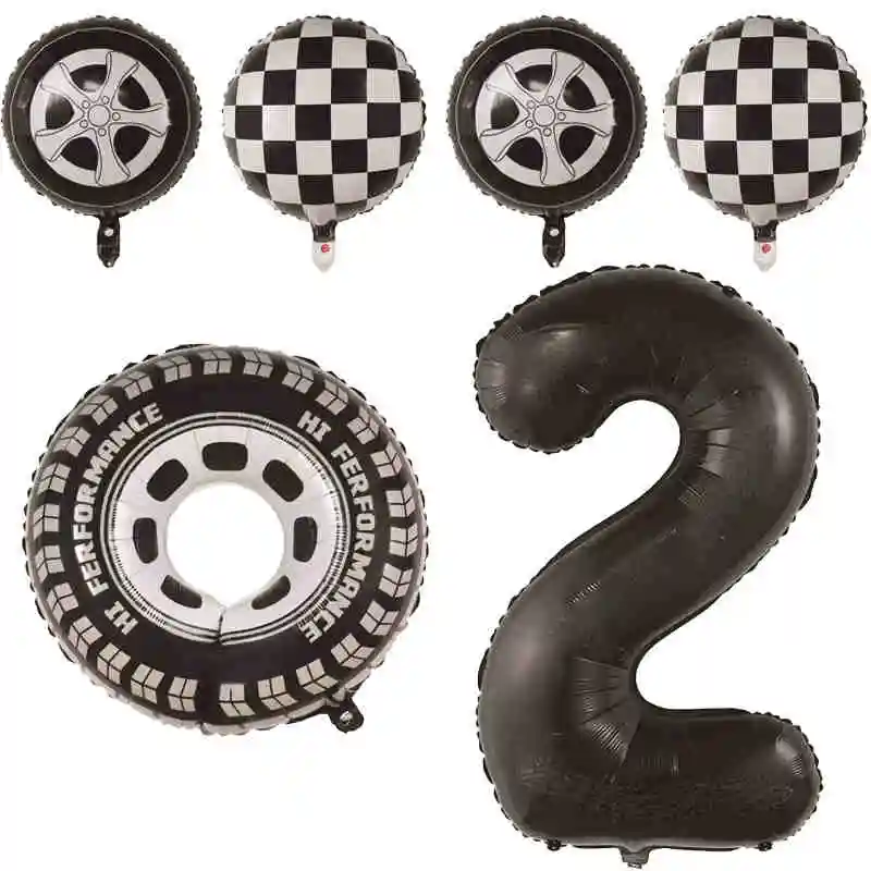 6pcs Car Tire Balloon Racing Theme Birthday Decorations Motorcycle Helmets Foil Ballon Boys Kids Birthday Favors Gifts Supplie