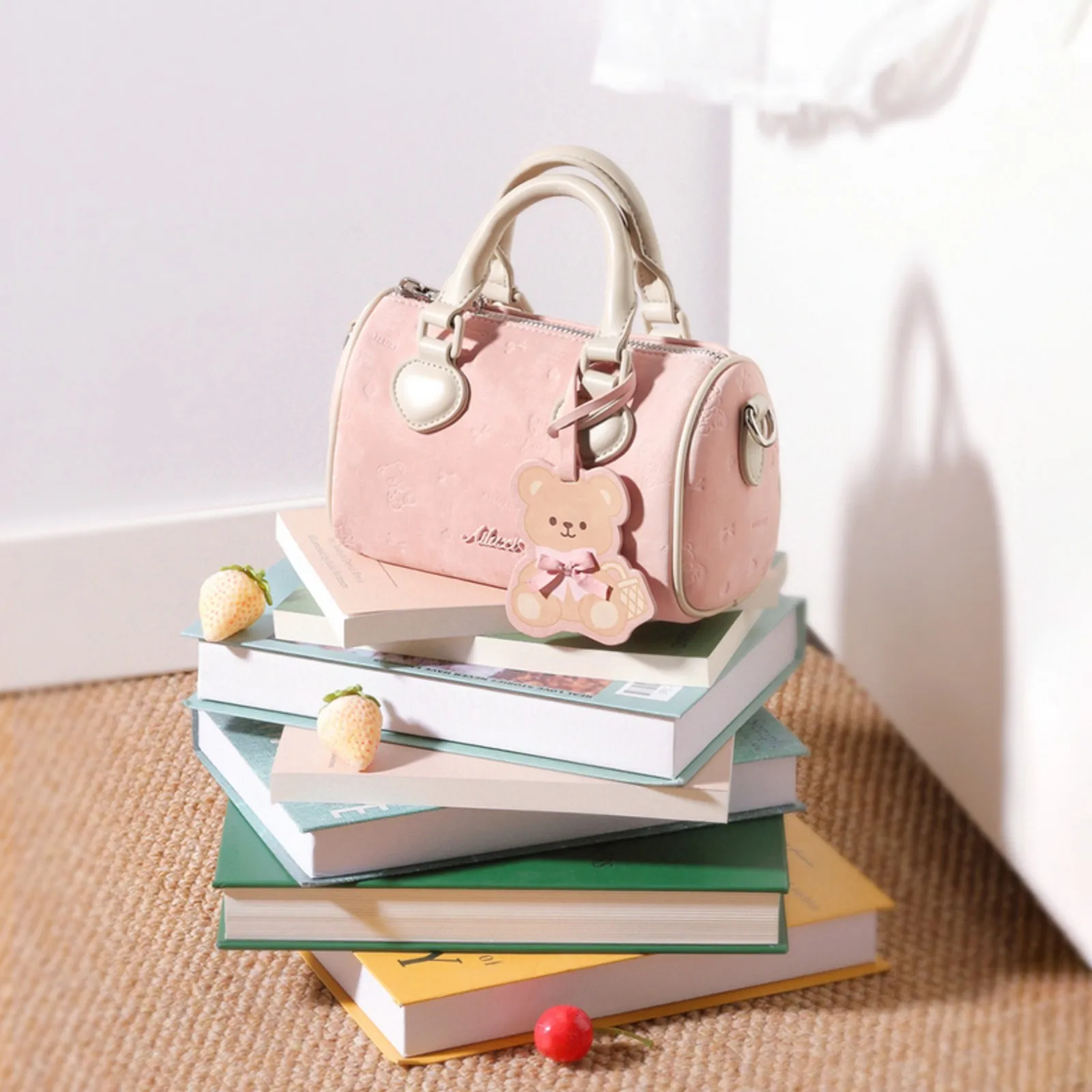 

AILUXI Women's Boston Bag Fashion Designer Bowling Handbag with Cute Small Bear Pendent Shoulder Crossbody Handheld Bag for Gift