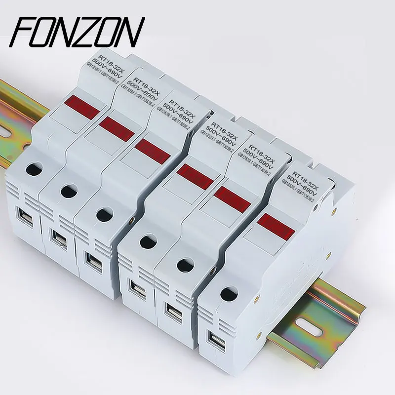 Base de fusível de trilho DIN RT18-32 1P 2P 3P 4P 500-690V Protetor de curto-circuito 1-32A 10X38 Fusível RO15 com luz indicadora