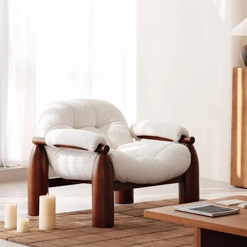 

All solid wood antique sofa chair, retro red walnut fabric single chair