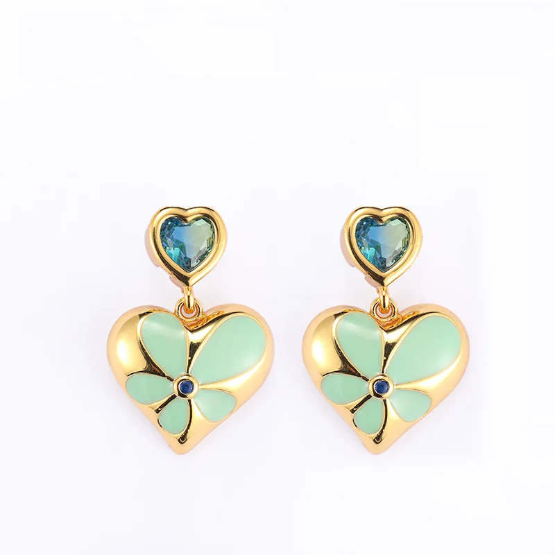 French vintage flowers drop oil enamel love high-grade sense light luxury everything Earrings