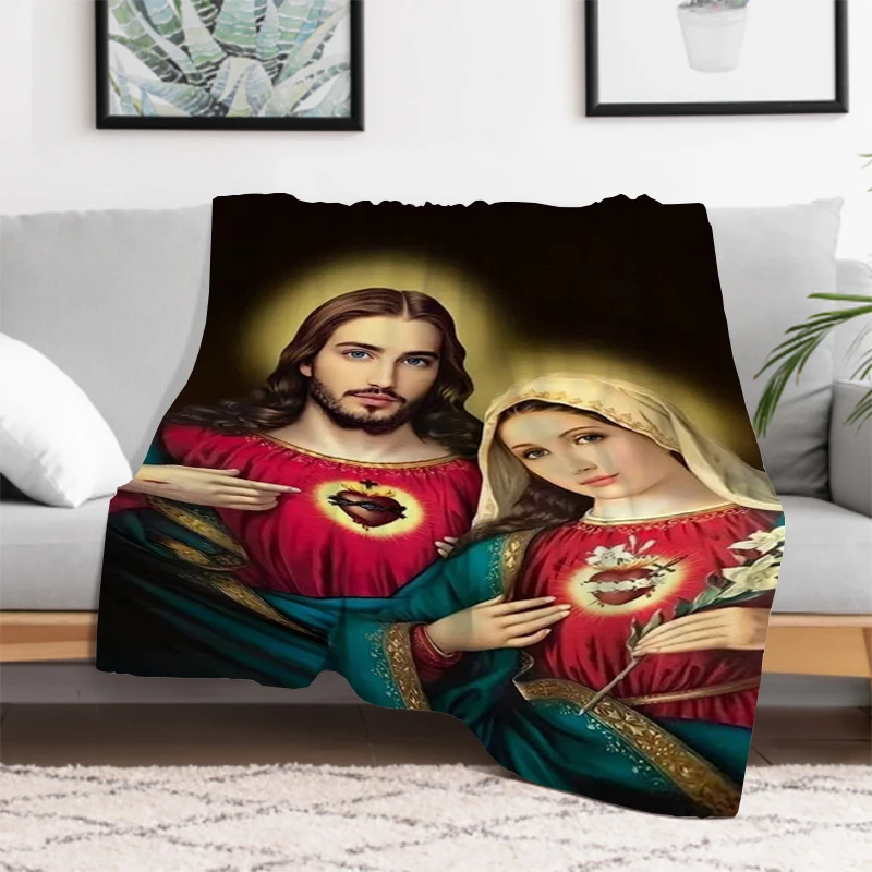 

Virgin Mary and Sacred Heart of Jesus Christian Custom Blanket Fluffy Sofa Blankets & Throws Catnap Microfiber Bedding King Lid