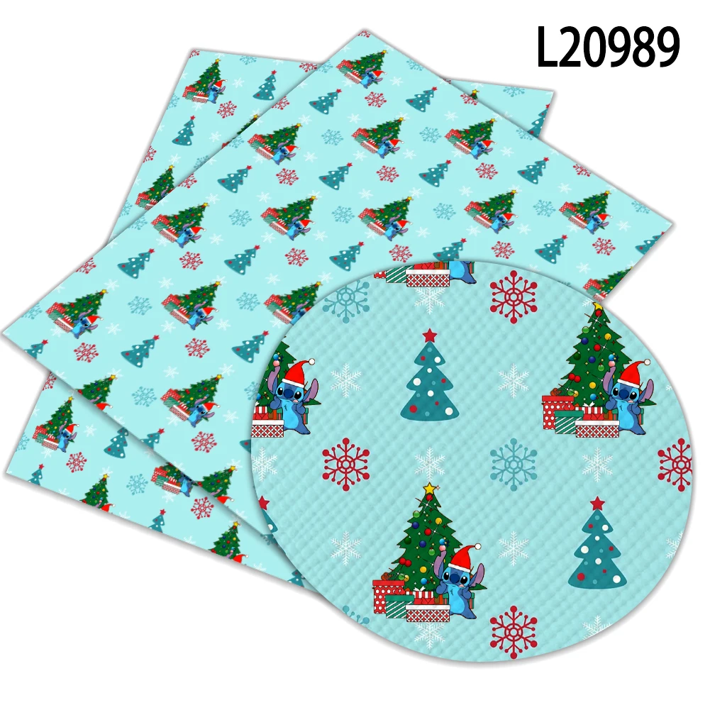 Hot Sale Christmas Theme Disney Stitch Synthetic Faux Leather Sheet Cross Printed 30*136CM for DIY Wallpaper Decoration