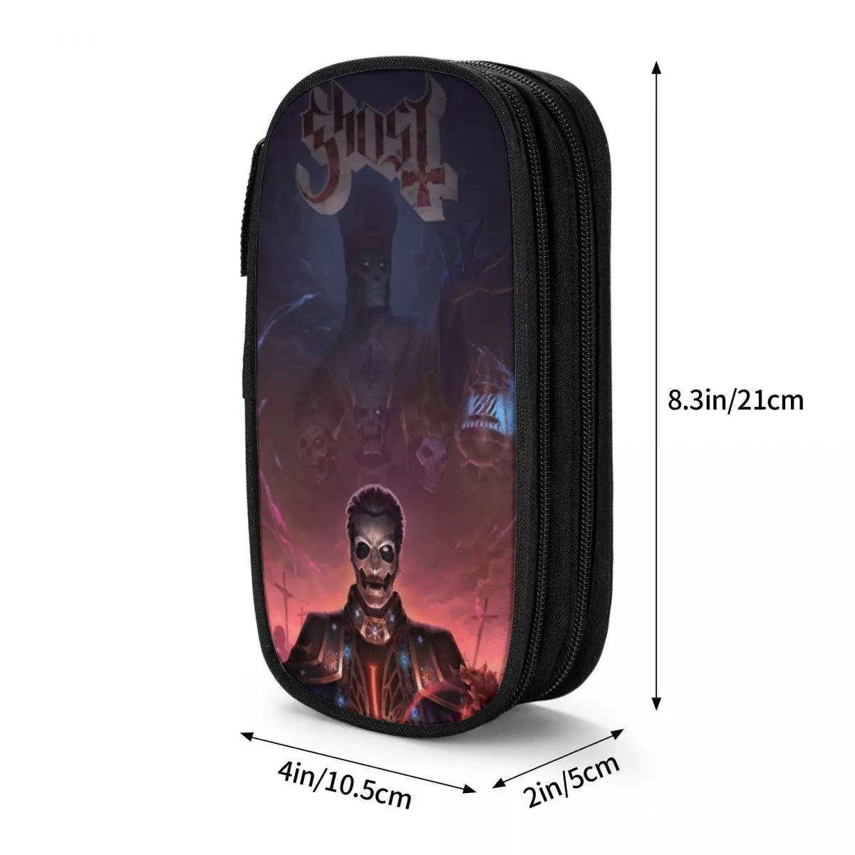 Large Capacity Pencil Case Ghost Rock Metal Band School Accessories Double Layer Pencil Bag Women Makeup Bag Suprise Gift