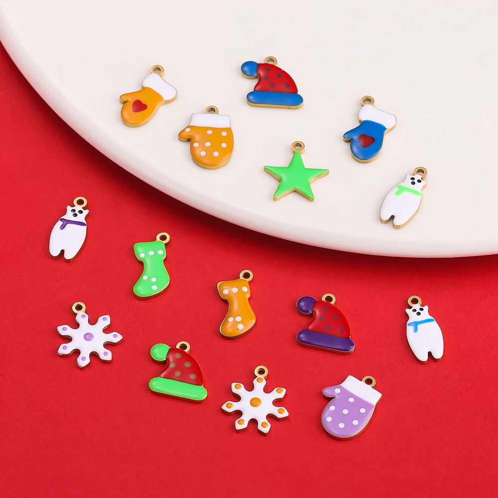 

1pcs Stainless Steel Christmas Style Tree Snowflakes Gloves Socks Boots Charms Pendants for DIY Bracelet Necklace Jewelry Making